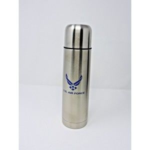 Air Force Logo 10in H Stainless Steel Thermos + Black Zippered Case W Strap